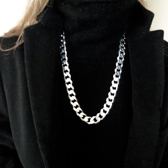 15mm Thick Sterling Silver Chain Unisex Necklace Real 925 Silver ITALY, 24 inch - Picture 2 of 6